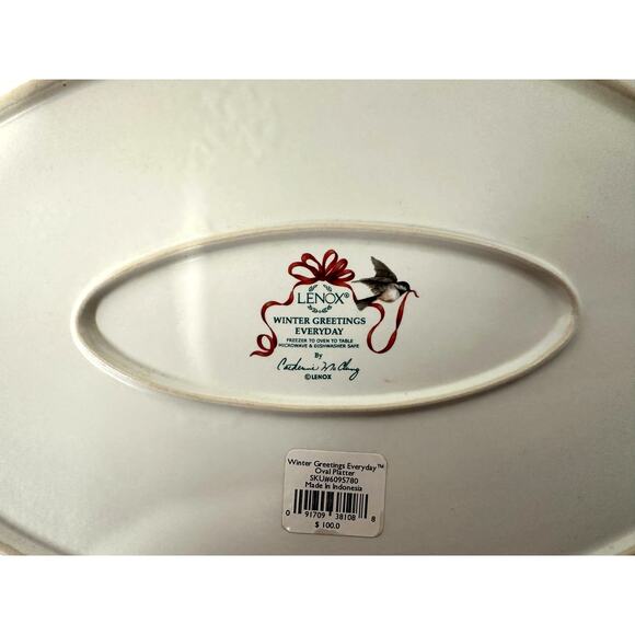 Lenox for the Holidays Winter Greetings Everyday Cardinal 16.5"Oval Platter-NEW! - Picture 7 of 7